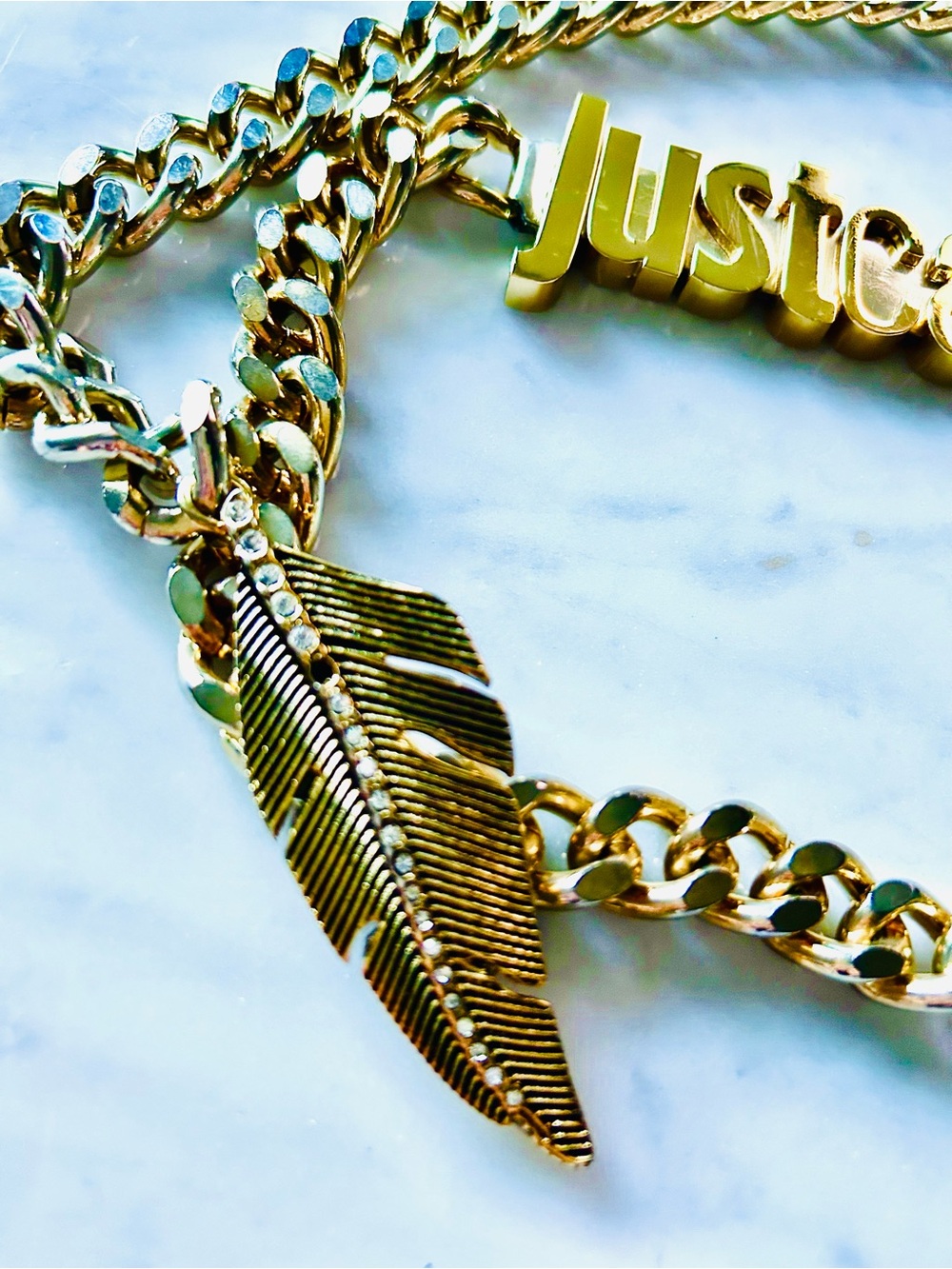 Just Cavalli Gold-Tone Feather Charm Belt